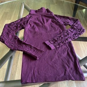 Intimately Free People Turtleneck Wine Purple Red Lace Sleeve Ribbed XS/S NEW